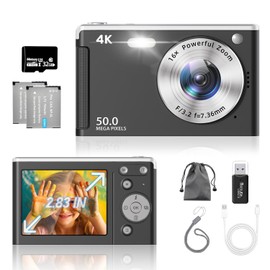 Digital Camera (UHD 4K Video Recording, Upgraded True 50MP Images) Digital Camera, 2.83 inch LED Screen, 32 GB TF Card, AF Autofocus, Compact Camera, 16x Zoom, Flash, Image Stabilization, Web Camera