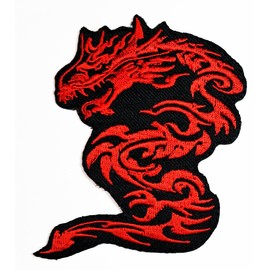 HHO Red Chinese Dragon Kung Fu Martial Arts Logo Patch Embroidered DIY Patches, Cute Applique Sew Iron on Kids Craft Patch for Bags Jackets Jeans Clothes