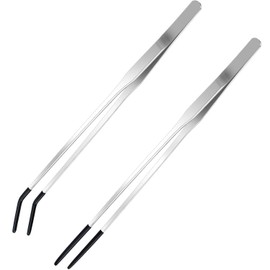 WADY Reptile Lizards Gecko Feeding Tongs, 2 Pcs Stainless Steel Long Reptile Tweezers Feeding Tongs, Rubber Tipped Long Tweezers with Straight & Curved Head Feeder Tool for Aquarium Terrarium (Black)