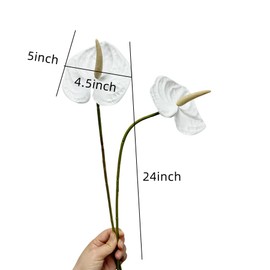 5 PC 24inch Artificial Anthurium Lily Flowers Permanent for Home Decor Bouquet and Green Leaf for Home Bridal Wedding Festival Party, Crafts, Store Decor Small Flower Bouquet Accessories (Pure White)