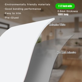 Yanye White Edge Banding, 1 1/2 inch x 100ft roll of Wood Veneer Melamine Edge Banding Preglued, Tape for Cabinet Repair Furniture