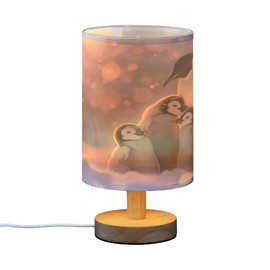 JUMBEAR Small Eye Care Table Lamp, Cute Penguins Bedside Lamps Nightstand Lamps with Flaxen Fabric Shade for Kids Room Living Room Office Desk