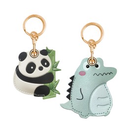 CATCH ON [Set of 2] AirTag Case, Set of 2, Air Tag Case, Air Tag Cover, Panda, Dinosaur, Cute, Animal, Leather, Full Protection, Anti-Loss, Shockproof, Lightweight