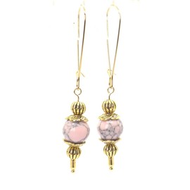 Schmuckset aus Armband, Halskette und Ohrringen im Vintage-Stil für Damen aus rosa rekonstituiertem Türkis und goldenem Metall