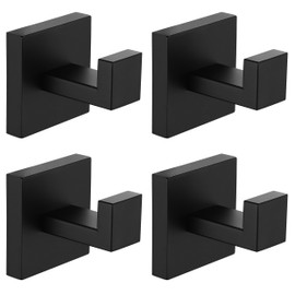 Nolimas 4 Pack Matte Black Towel Hook Stainless Steel Bathroom Rustproof Clothes Towel Coat Hook Wall Mounted Square Toilet Kitchen Heavy Duty Door Hanger