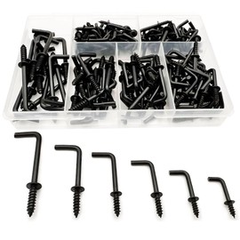 ANDILIKE 150 PCS 7 Shaped Right Angle Screw Hooks Sets,Black 6 Sizes Screw in L Shaped Hooks for Hanging Lamp,Plants,Decorations,kitchenware and DIY Crafts,(1/2",5/8",3/4",7/8",1",1-1/4")