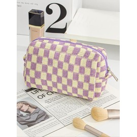 Cute Checkerboard Pattern Durable Cosmetic Bag, 1 Piece Large Capacity Knitting Storage Bag, Fashion Portable Make-up Bag for Women and Girls, Cosmetics Organizer:_Multicolor3_one-size