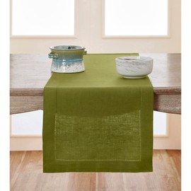 Solino Home Avocado Green Linen Table Runner 72 Inches Long – 100% Pure Linen Classic Hemstitch Table Runner 14 x 72 Inch – Machine Washable Dining Table Runner for Fall, Thanksgiving Decor