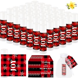 50 Pack Christmas Lip Balm Gift Bulk, Moisturizing Nourishing Lip Balm Appreciation Gift, Xmas Holiday Birthday Party Favors Stocking Stuffers for Women Men Coworker Teacher (Red&Black Buffalo Plaid)