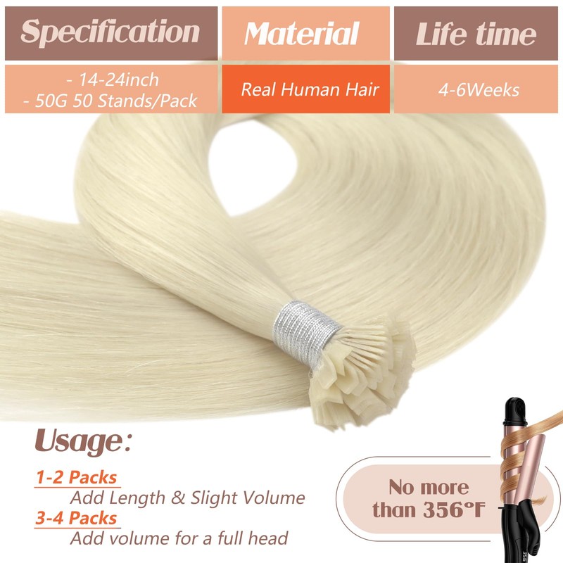 Sunny Blonde Keratin Tip Hair Extensions Human Hair 20inch Ktip