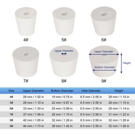 Labasics 5er-Pack 8# Einkanal-Gummistopfen, weiße konische Laborverschlussstopfen mit 6 mm Loch, ideal für Laborgeräte, Experimente und sichere Abdichtungsanwendungen
