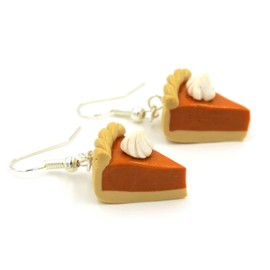 Thanksgiving Pumpkin Pie Earrings, Fall Dangle, Polymer Clay Food Themed Jewelry