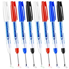 8 Pcs Long Nib Marker Deep Hole Marker Waterproof Deep Reach Marker 30mm Reach Permanent Markers and Marker Pens Construction Markers Construction Ink Pen for Carpenters Builders, 4 Colors
