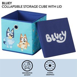 Idea Nuova Bluey Collapsible Fabric Storage Cube,10” Organizer Bin with Lid for Bedroom, Playroom, and Closet