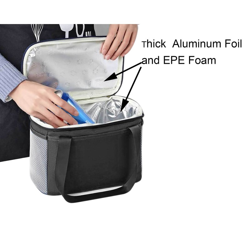 Yansanido 6L Thickened Black Reusable Insulated Lunch Bag for Women