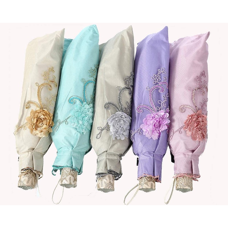 LCY Ladies Embroidered Lace Double-deck Anti-UV Parasol Umbrella Sun/Rain/Snow Folding