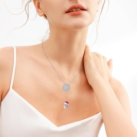 HOOHWE Snowflake and Snowman Necklaces for Women 925 Sterling Silver Christmas Pendant Necklace Winter Xmas Jewelry Gifts
