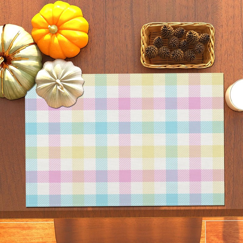 Linen Spring Placemats Set of 4 Buffalo Check Plaid Easter