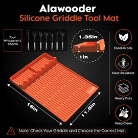 Alawooder Silicone Griddle Tools Mat for Blackstone - 16 Inch Food Grade Silicone Spatula Mat with Drip Pad, Thickened Side Shelf BBQ Grilling Gadgets Accessory for Outdoor Kitchen Counter Must Have