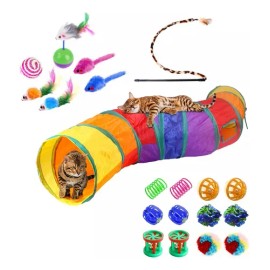 Juguetes Para Gato Plumas Varita Bolas Ratones Túnel 20 Pcs