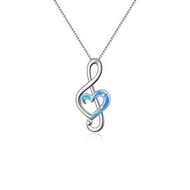 WINNICACA Music Note Blue Opal Necklace Sterling Silver Pendant Music Symbol Jewellery for Women Mom Gifts