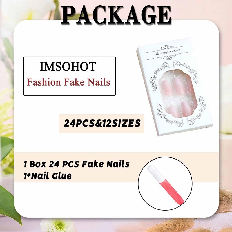 IMSOHOT Press On Coffin Long Pink Gradient Ballerina Acrylic False