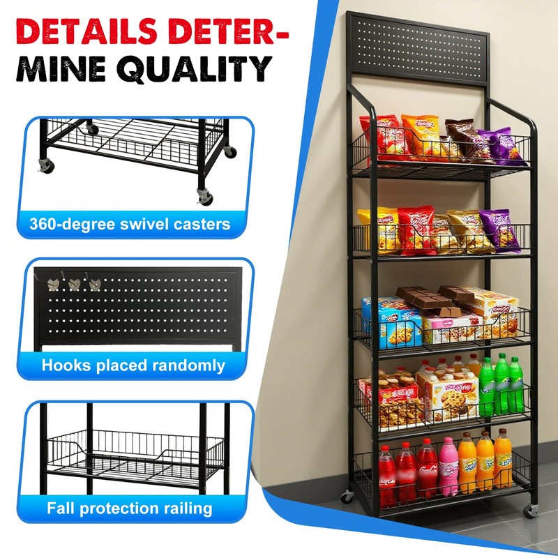 5 Tier Retail Candy Display Rack Metal Storage Shelf with