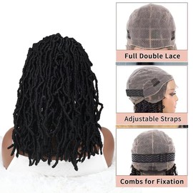 ELIO Full Lace Faux Locs Braided Wigs for Black Women,Faux Locs Braid Wig With Baby Hair,Full Double Lace Front Crochet Butterfly Braided Wig, Soft Knotless Synthetic Lace Frontal Twist Wig