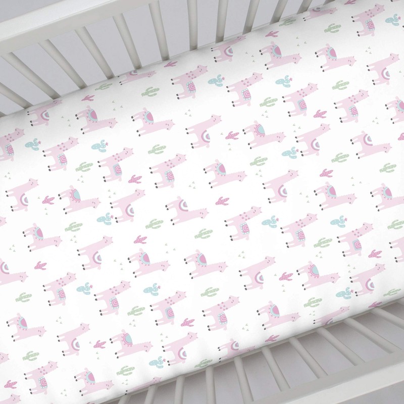 NoJo Super Soft Pink Llama Nursery Mini Crib Fitted Sheet,