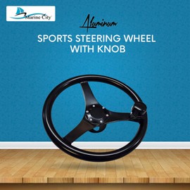 MARINE CITY Black Anodized Stainless Steel Sports Steering Wheel with Stainless Steel Knob - 13-1/2 Inches - Ideal for Marines, Boats, Yachts, Kayaks, Ships
