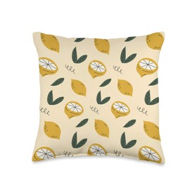 Vitamin F Lemons Pattern Yellow Fruit Citrus Design Throw Pillow, 16x16, Multicolor