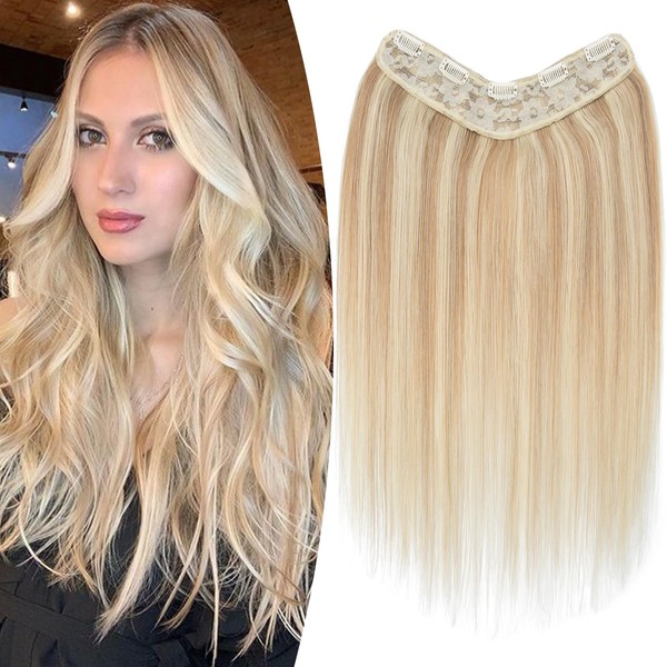TESS Clip-In Real Hair Extensions Blonde Balayage 50 cm, One Piece U-Shaped Clip-In Real Hair Extensions 5 Clips Remy Hair Extensions 70 g #18P613 Golden Blonde / Blonde Extensions Clip-In Real Hair