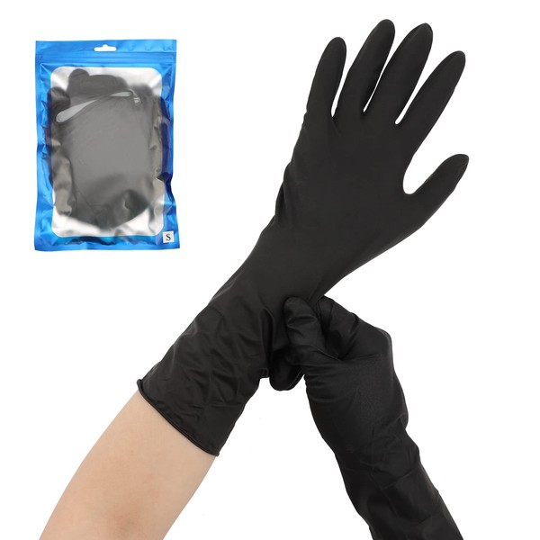 Segbeauty Powder Free Gloves, 12 INCH Black Thickened Prolonged Reusable Gloves Small, 12 Counts Non-Latex Washable Gloves Home Kitchen Cleaning Gloves Hair Dye Accessories Pedicure Supplies Tools