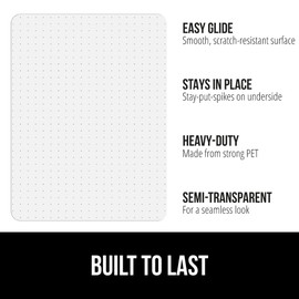 Gorilla Grip Office Chair Mat for Carpet Floor, 48x36 Slip Resistant Heavy Duty Under Desk Protector Carpeted Floors, No Divot Plastic Rolling Computer Mats, Smooth Glide Semi Transparent Clear Design
