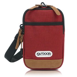 Outdoor Products Mini Shoulder Pouch, Shoulder Bag, Cordura, Suede Synthetic Leather, Neo Classic, 2-Way, Detachable Shoulder Strap, Nylon, red