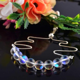 Natural Angel Aura Quartz Bar Bracelet, Beads Gemstone, Adjustable Slider Chain, Energy Healing Crystals, Birthday, Gift for Her, Gemstone Jewelry for Women 10-inch AAA+ Quality (angel aura 1)