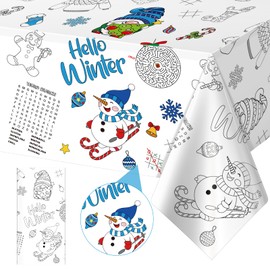 1 Pack Winter Coloring Tablecloth for Kids, Disposable Christmas Paper Tablecloth, Snowman Hello Winter Color-in Activity Table Cover for Kids Winter Christmas Holiday Party Decorations, 54 x 108 Inch