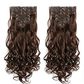 Dybst Dark Brown Natural Wavy Clip in Synthetic Fibre Hair Extensions 7Pieces 24" for a Full Head (Dark Brown)