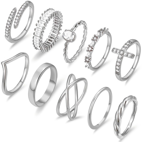 14K Gold Plated Rings Set for Women, Dainty Gold Knuckle