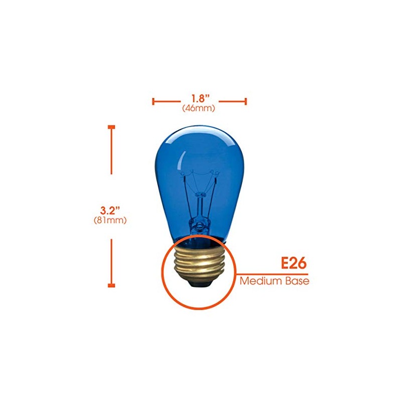 Incandescent S14 Edison Light Bulb, String Light Replacement, E26 Medium