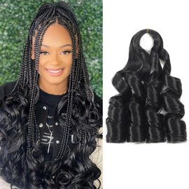8Packs French Curl Braiding Hair 14 Inch Pre Stretched Bouncy Braiding Hair Natural Black French Curly Braiding Hair Loose Wavy Spiral Curl Braiding Hair Extensions for Women(8Packs,1B)
