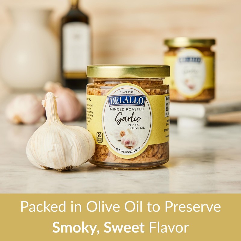 DeLallo Minced Roasted Garlic, Packed in Olive Oil to Preserve