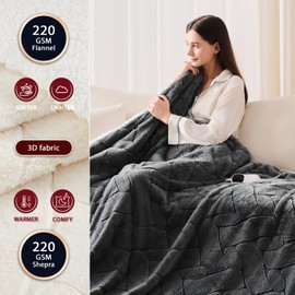 Heated Electric Blanket- Electric Throw Blanket 72"x84" for Bed- 5 Heating Levels& 4 Hours Auto Off for Couch Home Office - Soft Faux Fur Fabirc for Full Body(Grey)