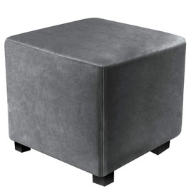 DUJUIKE Large Ottoman Covers Slipcover, Velvet Square Ottoman Covers Protector for Footrest Foot Stool Stretch Comfortable Velvet with Elastic Bottom (Grey, Length&Width:35-44"/Height:15-20")