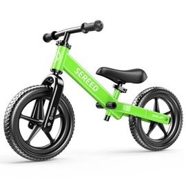 SEREED Bicicleta de equilibrio para niños pequeños de 2 años, regalo para niños de 2 a 3 años, ajustable | Bicicleta de juguete sin pedal para niños de 2 a 5 años, personaliza la placa con 3 pegatinas (verde)
