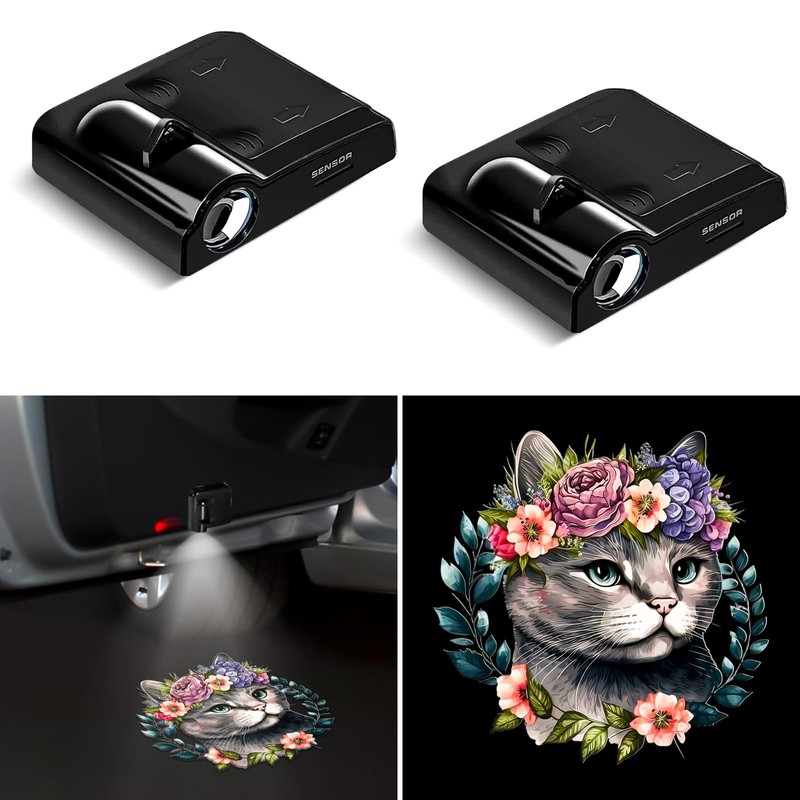 2PCS Cute Kitten Car Door Lights Projector, Universal Car Door