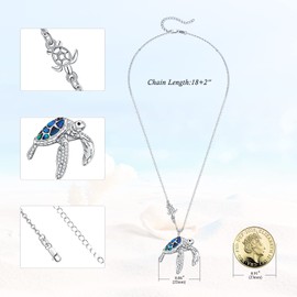 TANGPOET 925 Sterling Silver Turtle Necklace Turtle Pendant Ocean Jewellery Gifts for Women with S925 18 Inch + 2 Inch Cable Chain, Sterling Silver, Cubic Zirconia