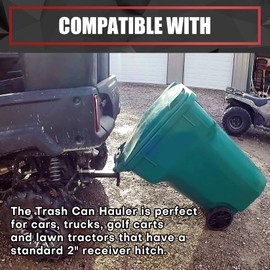 VIAGL 2 inch Trash Can Hauler - Grabber Hitch Receiver, Single Tank Trash Tow Hook Attachment for Lawn Mower Garden Tractor