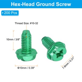 PATIKIL 10-32 x 3/8 Inch Hex Washer Head Grounding Screws, 150 Pack Green Ground Hex Flanged Head for Electrical Junction Boxes, Metal Outlet and Switch Boxes