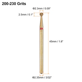 sourcing map 5pcs 200-230 Grits Diamond Grinding Bit 2.3mm Ball Head 2.35mm Shank 2.5mm Length Titanium Plated Stone Sanding Drill Bits Rotary Tool for Nails Grinding Polishing
